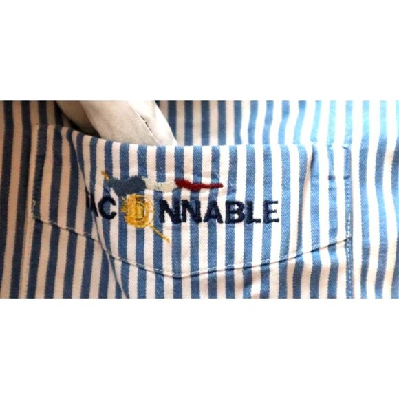Faconnable Shirt Blue White Stripe Cotton Logo XL Classic Old Money - Picture 3 of 7